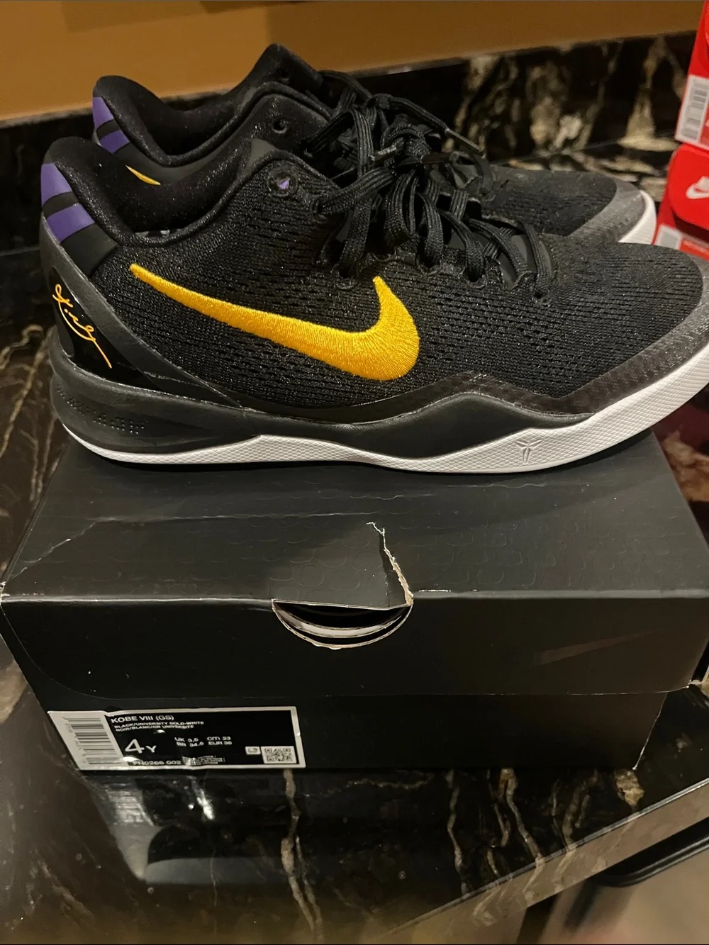 Nike Kids Sneakers - Black/Gold/White Kobe VIII GRADE school youth 4